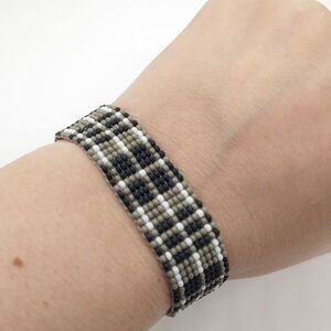 Loom Beaded Bracelets Black & Gray Plaid